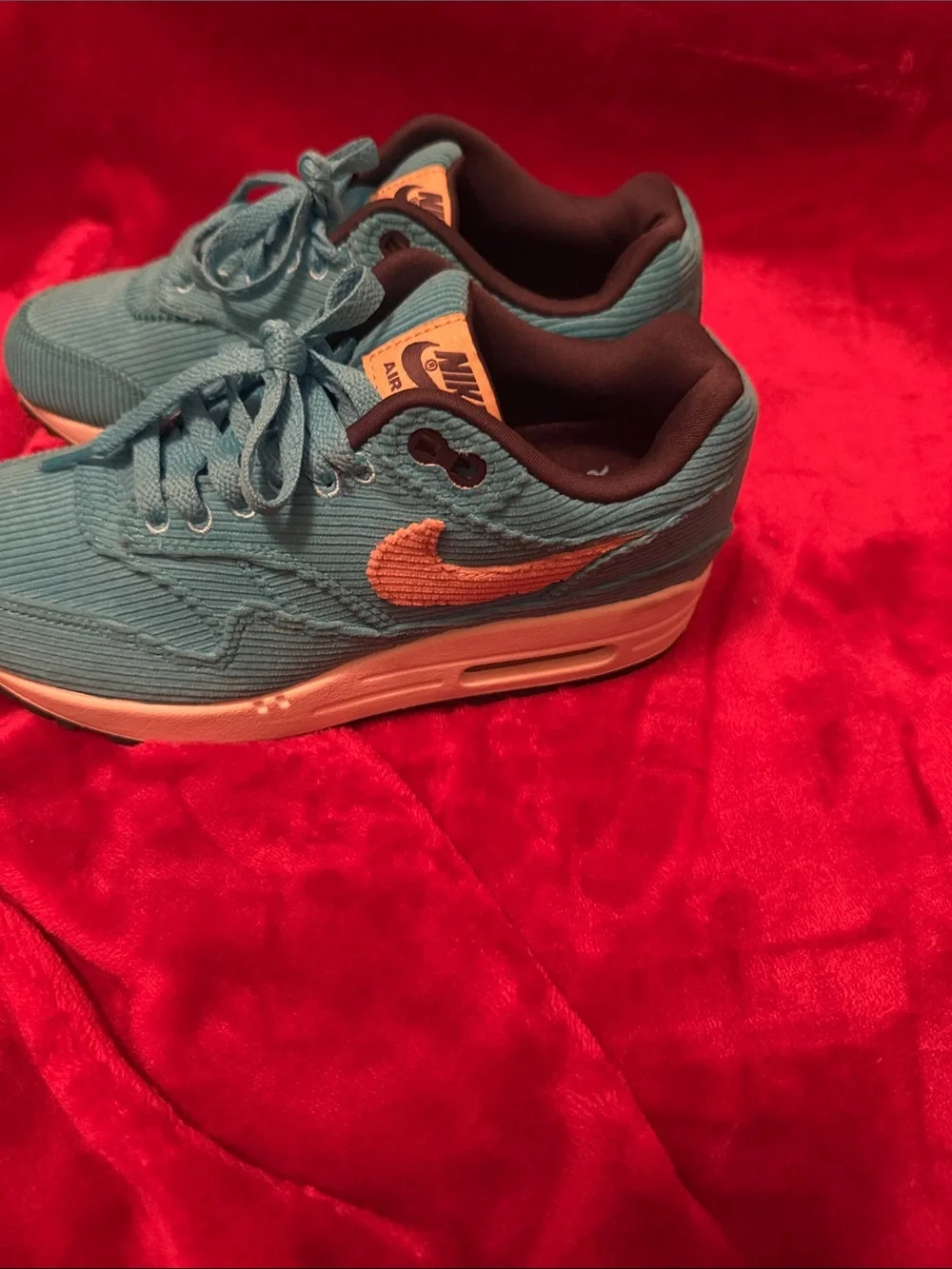 Nike Corduroy Lace-Up Sneakers in Teal with White Swoosh